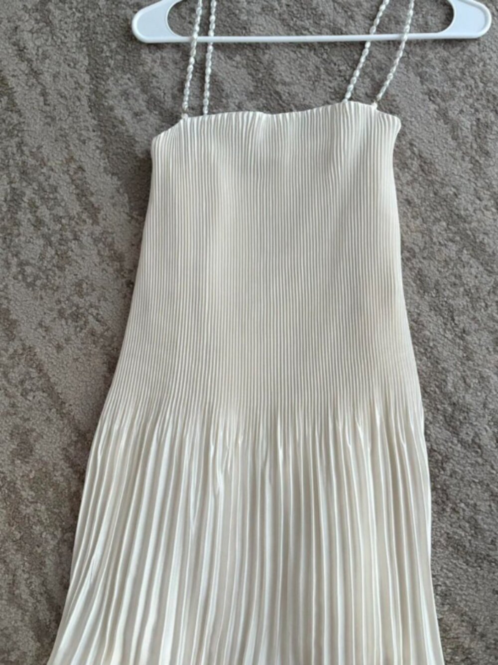 A&F Giselle Pleat White Pearl Strap Mini Dress Square Neck Adjustable - Picture 7 of 7